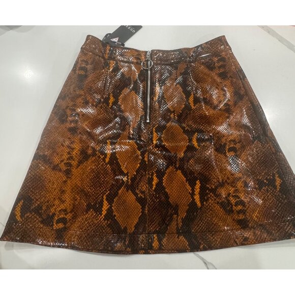 Guess Snake Print Vinyl Mini Skirt With Front Zipper In Orange & Black XS - Picture 1 of 8